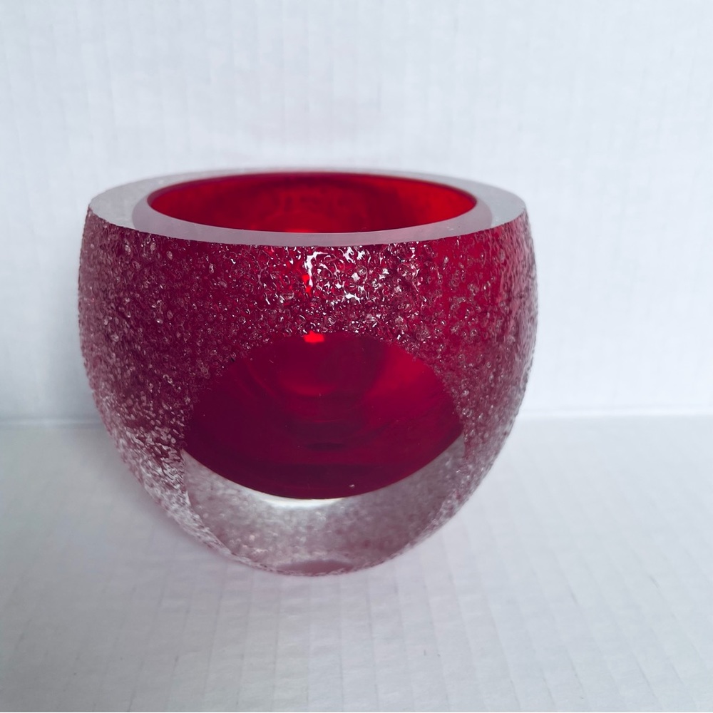 Vintage Sacks Fifth Avenue Crystal Red Frosted Votive Candle Holder